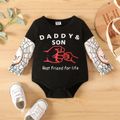 Baby Boy 95% Cotton Fist & Letter Graphic Spliced Spider Web Print Long-sleeve Romper Black image 1