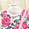 2pcs Kid Girl Floral Print Bag Design Sweatshirt and Pink Leggings Set PinkyWhite image 3