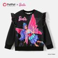 Barbie Kid Girl Character Print Ruffled Pullover Sweatshirt Black image 1