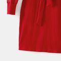 Family Matching Red Lace Long-sleeve Spliced Rib Knit Belted Dresses and Plaid Shirts Sets Red