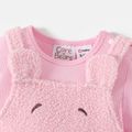 Care Bears 2pcs Baby Girl Long-sleeve Solid Tee and Bear Embroidered Fuzzy Overalls Set Light Pink image 4
