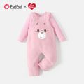 Care Bears 2pcs Baby Girl Long-sleeve Solid Tee and Bear Embroidered Fuzzy Overalls Set Light Pink image 1