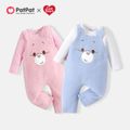 Care Bears 2pcs Baby Girl Long-sleeve Solid Tee and Bear Embroidered Fuzzy Overalls Set Light Pink image 2