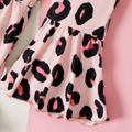 2pcs Baby Girl Letter Print Pink Long-sleeve Knot Crop Top and Leopard Flared Pants Set Pink image 5