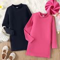 Kid Girl Solid Color Stand Collar Long-sleeve Knit Dress Roseo image 2
