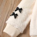 2pcs Kid Girl 3D Bowknot Letter Embroidered Fleece Sweatshirt and Houndstooth Leggings Set OffWhite image 4