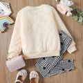 2pcs Kid Girl 3D Bowknot Letter Embroidered Fleece Sweatshirt and Houndstooth Leggings Set OffWhite image 2