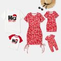 Christmas Family Matching Allover Letter & Snowflake Print Drawstring Ruched Bodycon Dresses and Short-sleeve Graphic T-shirts Sets Red image 2