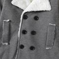Kid Boy Fleece Lined Lapel Collar Double Breasted Grey Coat Grey image 5