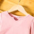 Toddler Girl Split Neck 3D Bowknot Design Ruched Long-sleeve Pink Dress Pink image 3