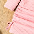 Toddler Girl Split Neck 3D Bowknot Design Ruched Long-sleeve Pink Dress Pink image 4
