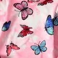 Toddler Girl Butterfly Print Tie Dyed Mock Neck Long-sleeve Dress Pink image 3