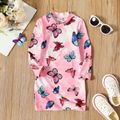 Toddler Girl Butterfly Print Tie Dyed Mock Neck Long-sleeve Dress Pink image 1