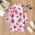 Toddler Girl Butterfly Print Tie Dyed Mock Neck Long-sleeve Dress Pink image 2