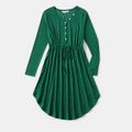 Family Matching Green Long-sleeve Drawstring Dresses and Colorblock T-shirts Sets Green image 2
