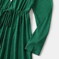 Family Matching Green Long-sleeve Drawstring Dresses and Colorblock T-shirts Sets Green image 5