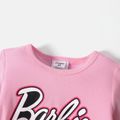 Barbie Toddler Girl Letter Print Cotton Mesh Splice Long-sleeve Pink Dress Pink image 5