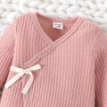 2pcs Baby Boy/Girl Solid Rib Knit Long-sleeve Button Jumpsuit with Hat Set Pink image 4