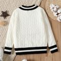 Kid Girl Preppy style Striped V Neck Cable Knit Sweater BlackandWhite