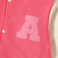Kid Girl Letter Embroidered Button Design Colorblock Bomber Jacket Pink image 5