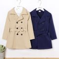 Kid Boy/Kid Girl Solid Color Lapel Collar Double Breasted Belted Trench Coat Deep Blue image 2