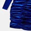 Mommy and Me Blue Velvet Long-sleeve Ruched Bodycon/Mesh Dresses Blue image 4