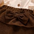 2pcs Toddler Girl Ruffled Button Design Waffle Long-sleeve Tee and Bowknot Decor Skirt Set Brown image 4