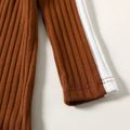 Toddler Girl Lapel Collar Ribbed Zipper Front Long-sleeve Brown Dress Brown