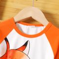 Toddler Girl Floral Fox Print Long Raglan Sleeve Dress Orange image 5