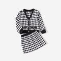 Mommy and Me Black & White Houndstooth Long-sleeve Button Front Cardigan with Skirt Sets BlackandWhite image 2