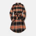 Family Matching Brown Plaid Button Front Shirts and Long-sleeve Belted Dresses Sets Brown image 2