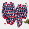 Christmas Family Matching Allover Snowflake & Deer Print Long-sleeve Thermal Flannel Tops Blue image 1