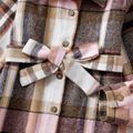 Long-sleeve Button Up Belted Plaid Shirt Dress for Mom and Me Pink