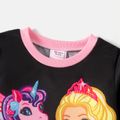 Barbie 2pcs Kid Girl Character Print Colorblock Sweatshirt and Letter Print Leggings Set Black image 2