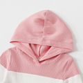 Mommy and Me Colorblock Knitted 3/4 Sleeve Hooded Bodycon Dress Pink image 5