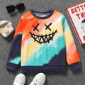 Kid Boy Face Graphic Print Tie Dyed Waffle Pullover Sweatshirt Multi-color