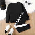 2pcs Kid Boy Plaid Colorblock Pullover Sweatshirt and Elasticized Pants Set Black image 3