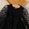 Baby Girl Black Polka Dot Mesh Long-sleeve Bow Front Dress Black image 3