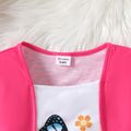 2pcs Kid Girl Faux-two Butterfly Print Long-sleeve Tee and Straight Pink Pants Set Hot Pink image 3