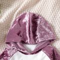 2pcs Kid Girl Butterfly Print Velvet Splice Hoodie Sweatshirt and Purple Pants Set Purple image 3