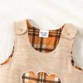Baby Boy Plaid Bear Graphic Ribbed Overalls Apricot image 3