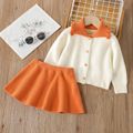 2pcs Toddler Girl Sweet Ruffled Doll Collar Knit Jacket and Blend Skirt Orange image 2