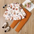 2pcs Toddler Girl Animal Print Button Design Long-sleeve Tee and Elasticized Pants Set Brown image 1
