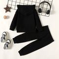 2pcs Toddler Girl Letter Print Black Cotton Hoodie Sweatshirt and Elasticized Pants Set Black