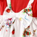 Christmas 2pcs Baby Girl Snowman Print Bow Front Spliced Red Flutter-sleeve Romper with Headband Set REDWHITE image 4