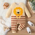 Baby Boy Lion Embroidered Striped Long-sleeve Jumpsuit Creamcolored image 1