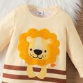 Baby Boy Lion Embroidered Striped Long-sleeve Jumpsuit Creamcolored image 3
