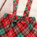 2pcs Kid Girl Christmas Long-sleeve Black Tee and Plaid Suspender Skirt Set Red image 4