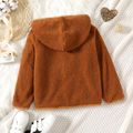 Kid Boy/Kid Girl Bear Embroidered Solid Color Thick Polar Fleece Hooded Coat Brown image 2