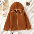Kid Boy/Kid Girl Bear Embroidered Solid Color Thick Polar Fleece Hooded Coat Brown image 1
